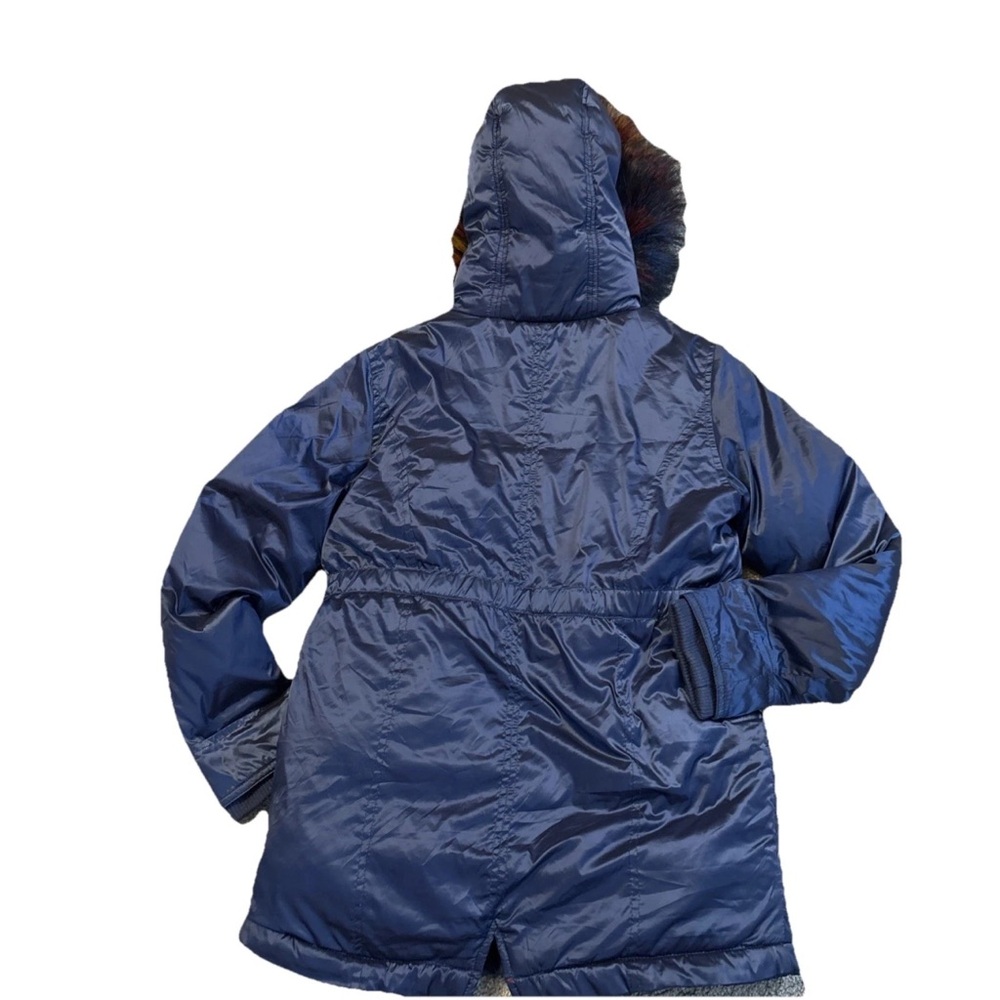 Appaman Girls Blue Shiny Middie Puffer Coat  W/colorful Faux Fur Hood Size 12 - Picture 6 of 17